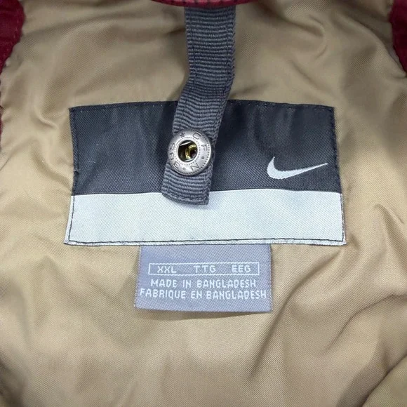 Nike XXL Mens Hooded Padded Puffer Winter Jacket Coat Black Red Khaki Stripe - Picture 3 of 9